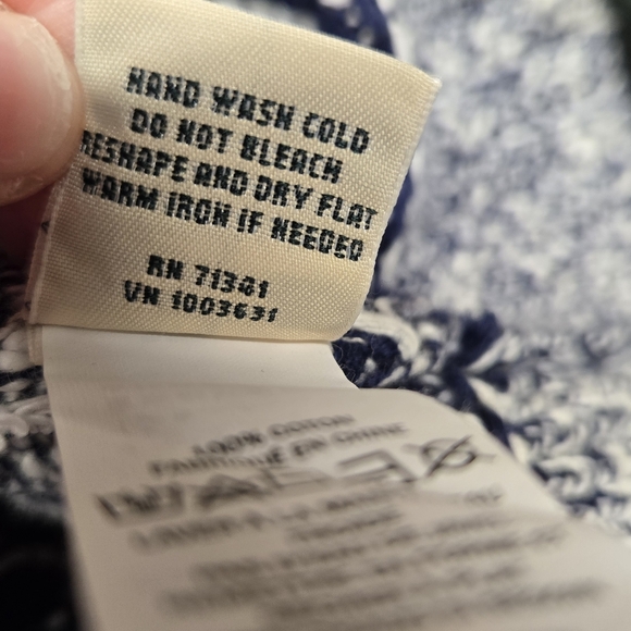 Women's LL Bean Navy Blue White Marled Knit Crewneck Sweater Size Medium Petite - Picture 5 of 5